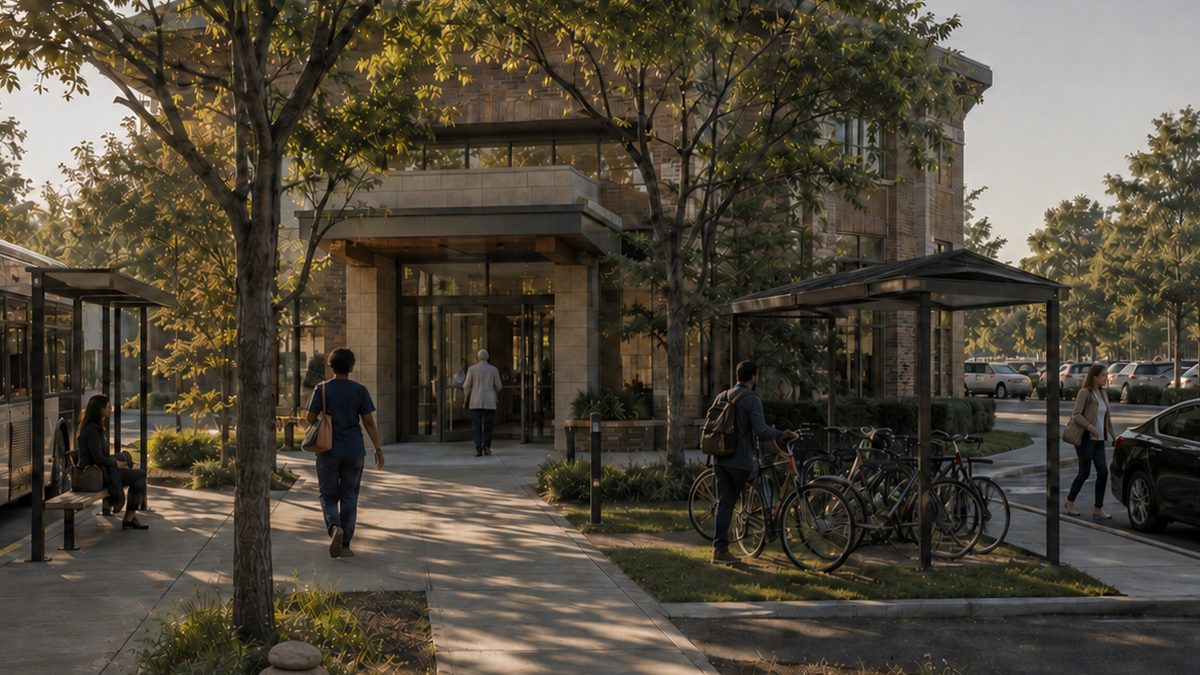 Visualization: a workplace entrance with several kinds of arrival